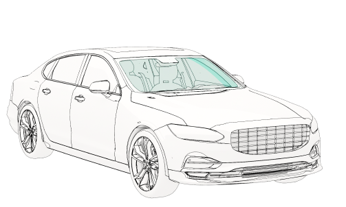 Svartvit illustration av en bil
